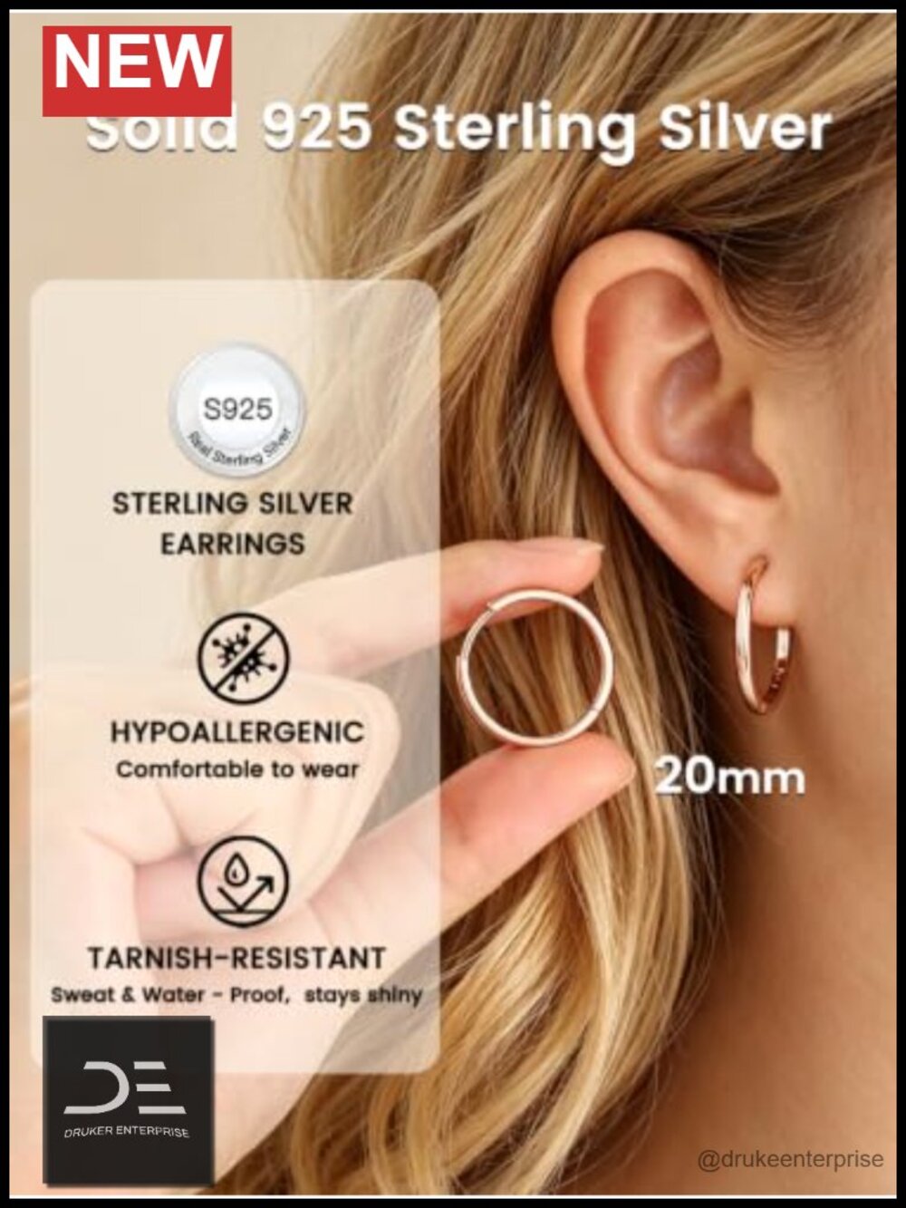 Sterling Silver Huggie Earrings with 14K Rose Gold Plated Finish Hypoallergenic - Picture 3 of 6